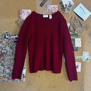 Liz Claiborne Burgundy Ribbed Knit Top